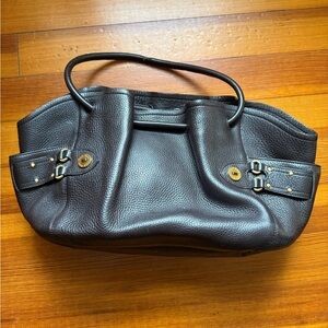 Classic Brown Leather Tote Bag with Gold Hardware